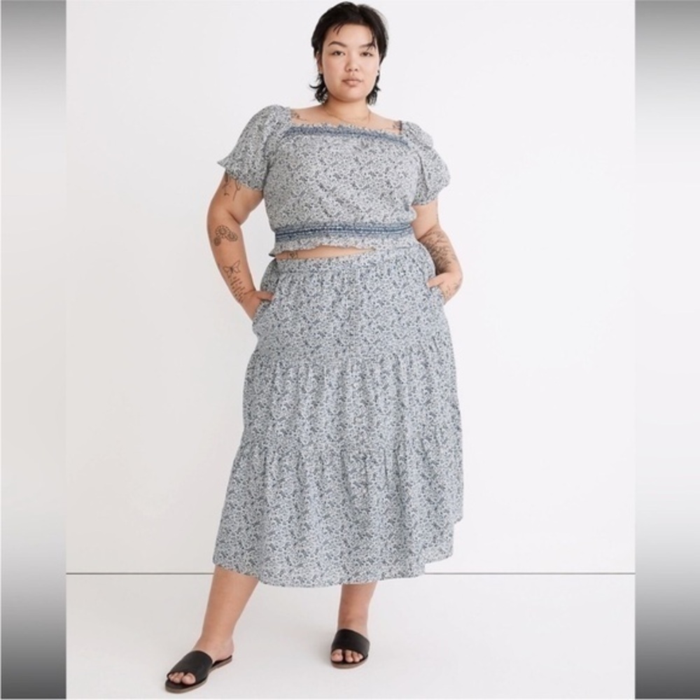 Madewell Button-Front Tiered Midi Skirt in Florentine Floral Plus Size NWT